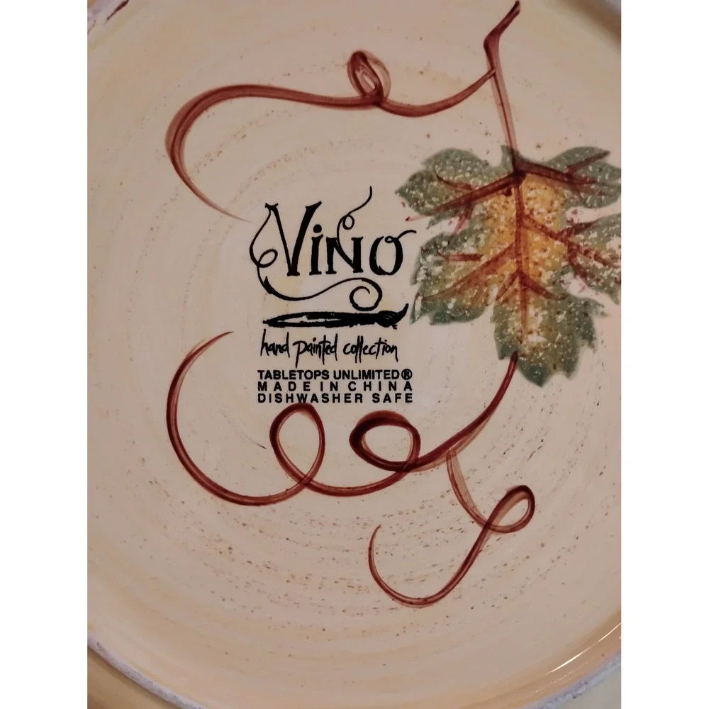 Tabletops Unlimited Vino Hand Painted Grape Dinner Plate Cream Purple 10.75in